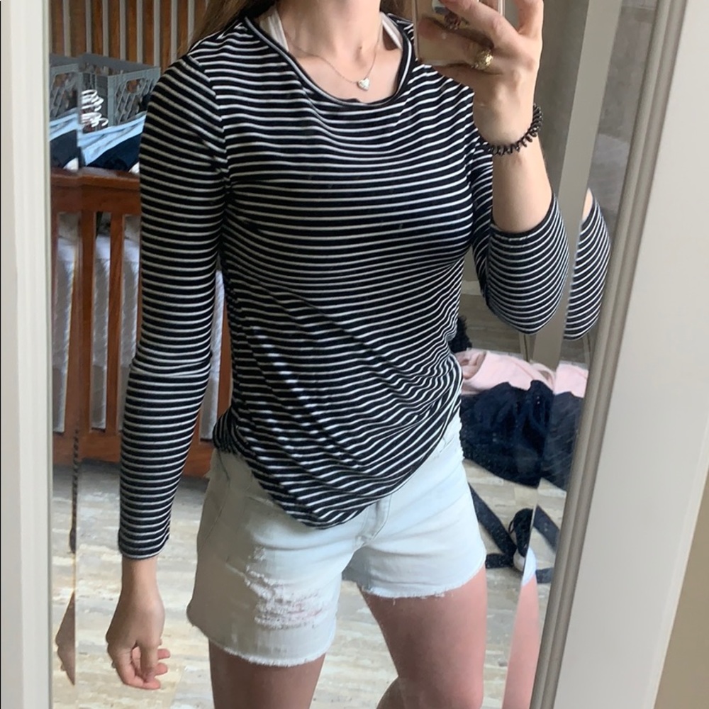 black and white striped top